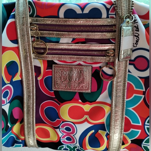 COACH Graffiti Tote Bag Poppy Signature Glam Handbag Style 13839 Multi Color Y2K - Picture 7 of 9